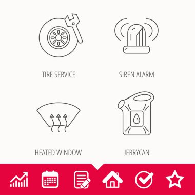 Siren çalar, lastik Servisi ve bidon simgeleri.