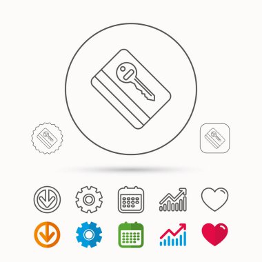 Elektronik anahtar simgesi. Otel odası kart işareti.