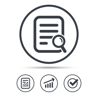 Dosya arama simgesi. Büyüteç ile belge sayfası.