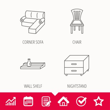 Köşe kanepe, komidin ve sandalye simgeleri.