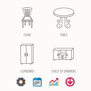 Sandalye, masa ve dolap simgeler.