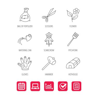 Çekiç, sera ve sulama olabilir simgeleri.