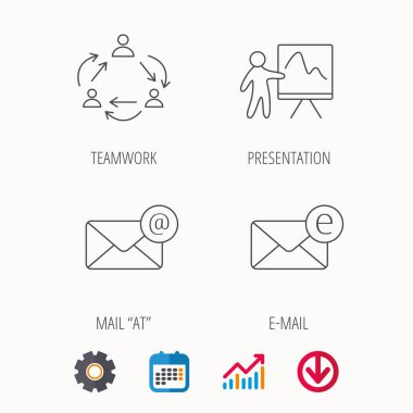 Ekip çalışması, sunum ve e-posta kutsal kişilerin resmi.