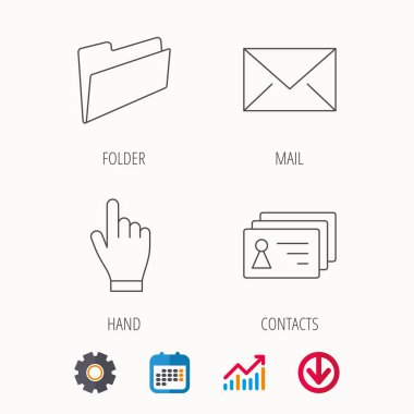 Klasör, basın el ve kişiler simgeleri.