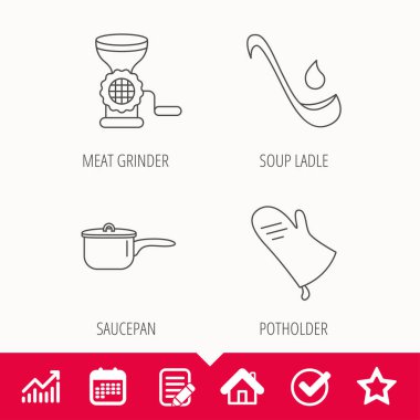 Çorba Kepçe, potholder ve mutfak mutfak eşyaları simgesi.