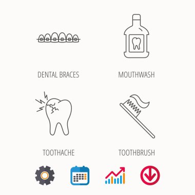 Diş ağrısı, diş diş telleri ve gargara simgeler.