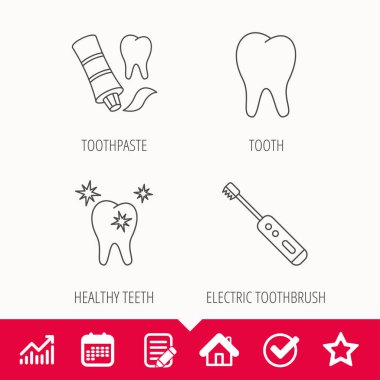 Sağlıklı dişler, diş ve diş macunu simgeleri.