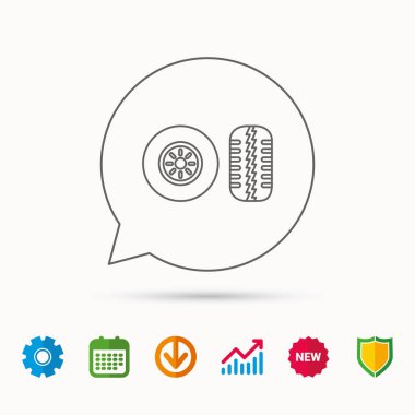 Lastik kutsal kişilerin resmi sırt. Araba tekerlek işareti.