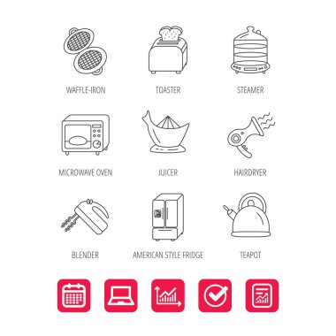 Mikrodalga fırın, çaydanlık ve blender simgeleri.