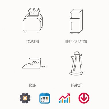 Ekmek kızartma makinesi, buzdolabı ve demir simgeleri.