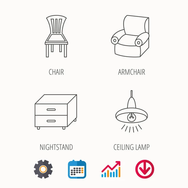 Loft lampe, natbord og lænestol ikoner . – Stock-vektor