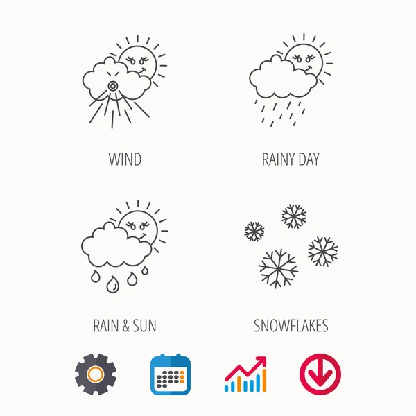 Płatki śniegu, słońce i deszcz ikony. — Wektor stockowy