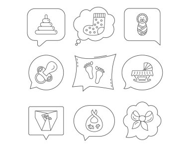 Emzik, çocuk bezi ve yenidoğan simgeler. Ayak izi.