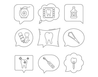 Diş ipi, diş ve simgeler implant. Gargara.