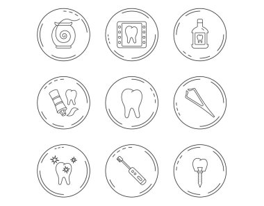 Diş ipi, diş ve simgeler implant. Gargara.