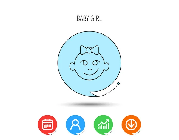 Baby flicka ansikte ikon. Barn med leende tecken. — Stock vektor