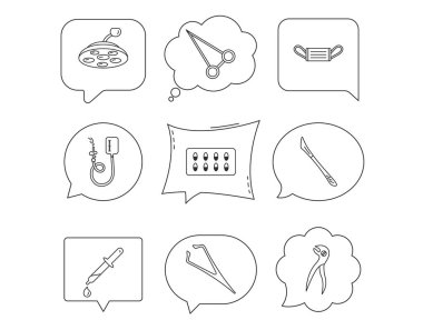 Tıbbi maske, kapsül ve diş pense simgeler.