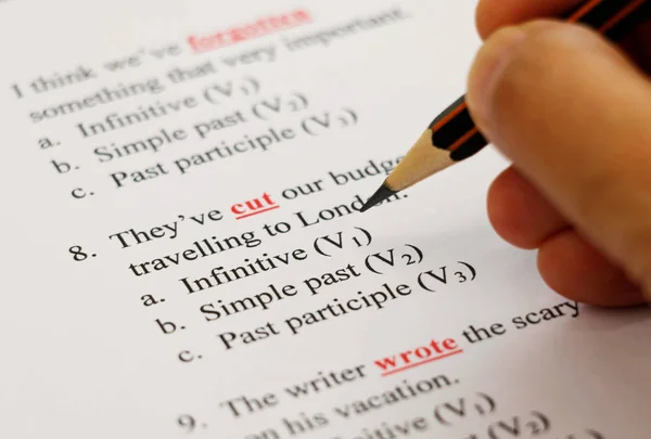 English exam on table with pencil — Stock Photo, Image