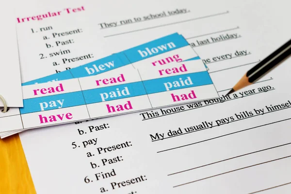 English exam on table with pencil — Stock Photo, Image