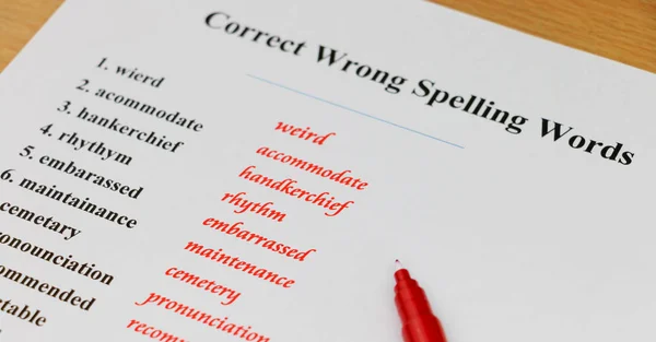 Spelling sheet on table — Stock Photo, Image