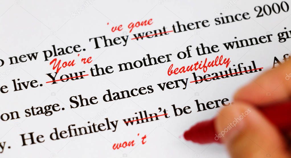 English sentences with red pen
