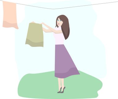 Kız iç çamaşırı asıyor.