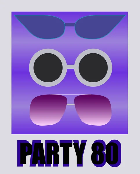 Плакат вечеринки восьмидесятых с очками — стоковый вектор