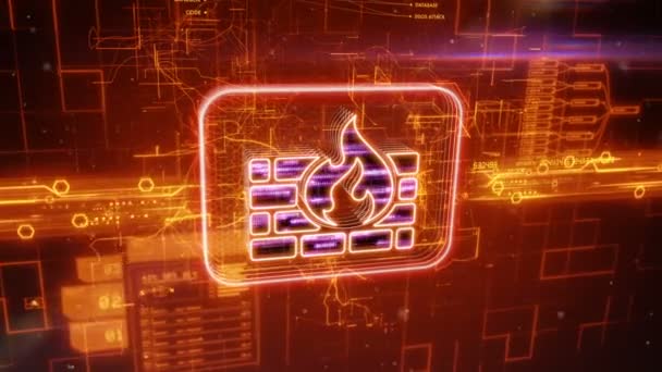 Icona firewall su sfondo arancione astratto — Video Stock