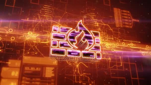 Firewall-ikonen på abstrakt orange bakgrund — Stockvideo