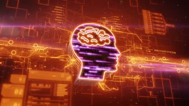 Menselijk brein pictogram op abstract oranje achtergrond — Stockvideo