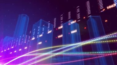 Fiber optik kablo boyunca modern şehir binaları