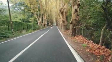 Onların güzel sonbahar sokakta sürme genç heteroseksüel Kafkas çift kamera sollamak