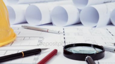 Mimari çizimler tablo üzerinde yakın çekim çekim