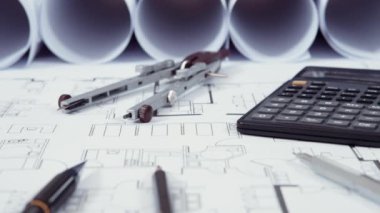 Mimari çizimler tablo üzerinde yakın çekim çekim
