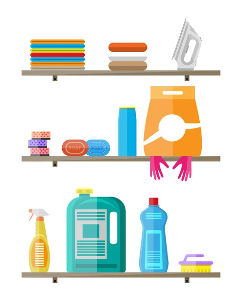 Τα προϊόντα οικιακής χρήσης για πλαστικά ράφια. — Διανυσματικό Αρχείο