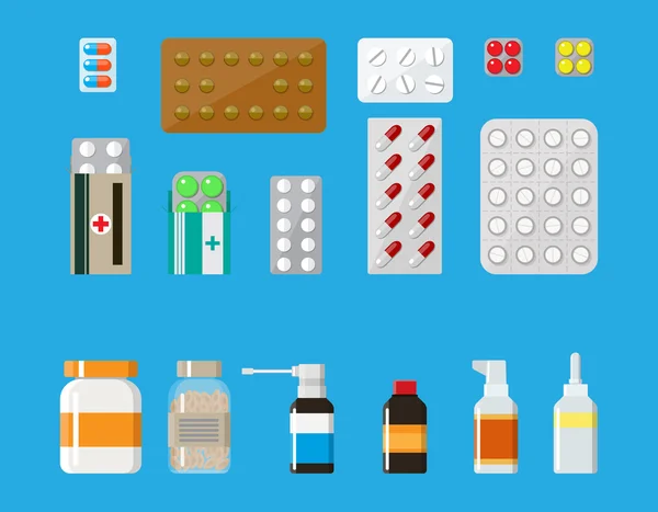 Medikamententabletten Kapseln und Flaschen Set — Stockvektor