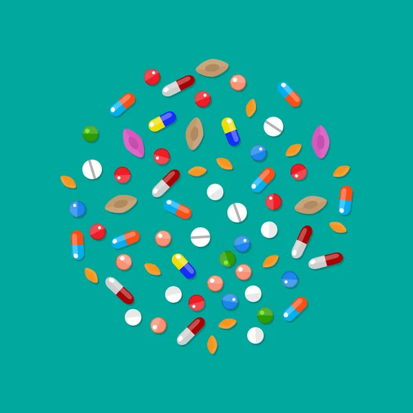Διάφορα πολύχρωμα χάπια ιατρικά κάψουλες ταμπλέτες — Διανυσματικό Αρχείο