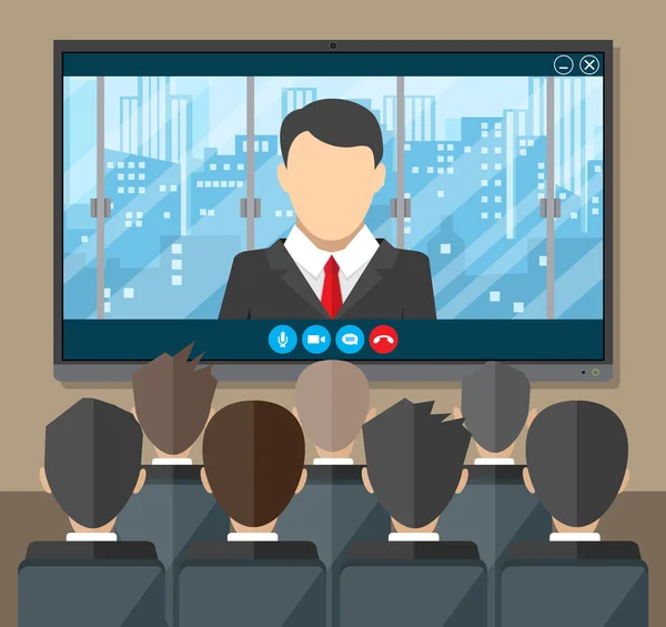 Conferencia en línea. Reunión por Internet, videollamada — Vector de stock