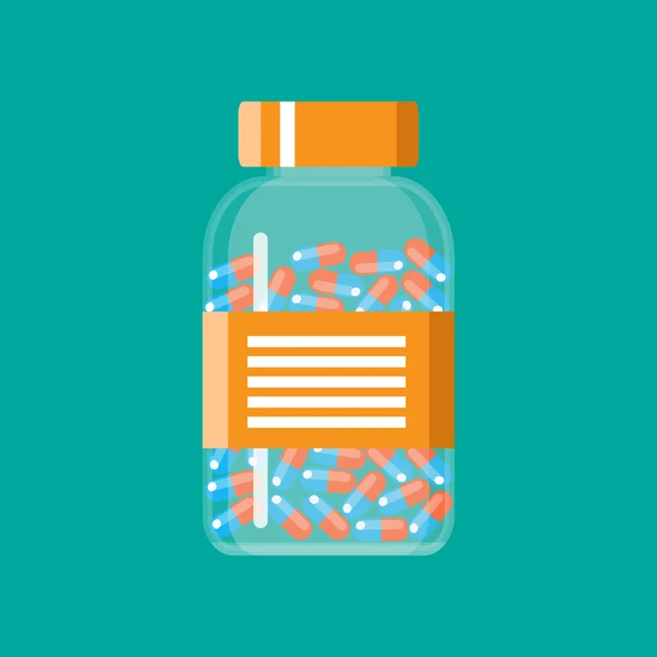Contenitore di vetro con pillole mediche capsule — Vettoriale Stock