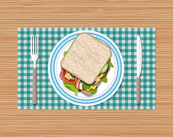 Sandwich on plate top view — Stock Vector