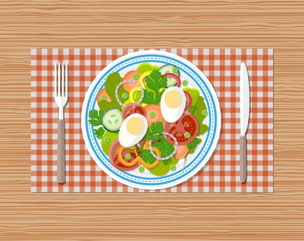 Fresh vegetable salad with egg on plate — Stock Vector