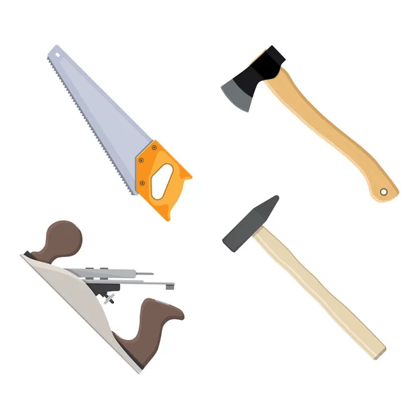 Set of carpenter. hand plane, saw, hammer, axe — Stock Vector
