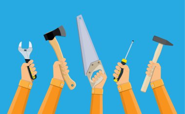 işçilerin oluşturma araçları tutan eller