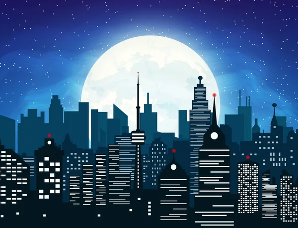 Silhouette of the city and night sky — Stock Vector