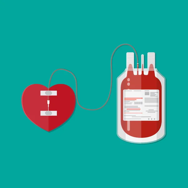 Bolsa de sangre y corazón. donación — Vector de stock