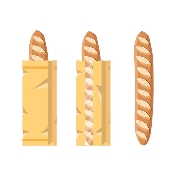 Bread in a paper bag. Packed French Baguette, loaf — Stock Vector