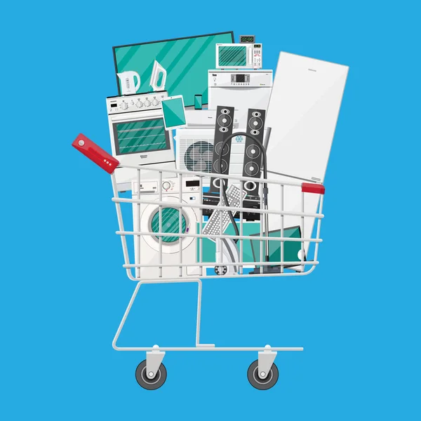 Dispositivos domésticos en el carrito de la compra — Vector de stock