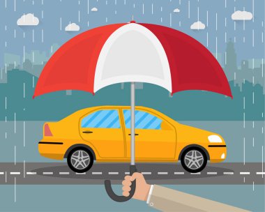 El araba korur şemsiye ile.