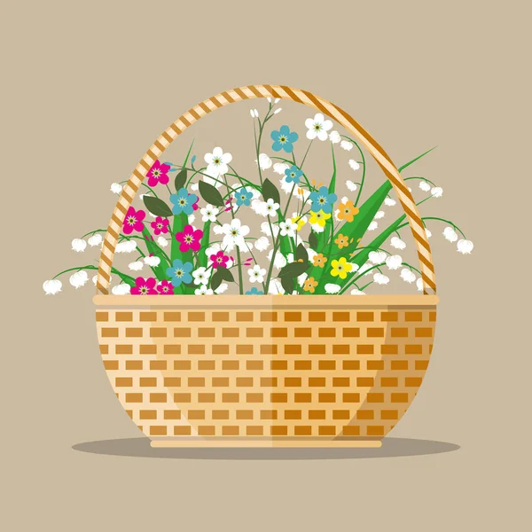 Flores em uma cesta — Vetor de Stock