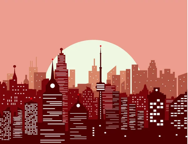 Stad skyline vid solnedgången — Stock vektor